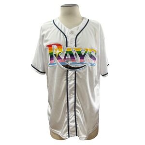 Match-Up Tampa Bay Rays Pride Baseball Jersey White Rainbow Logo Unisex XL